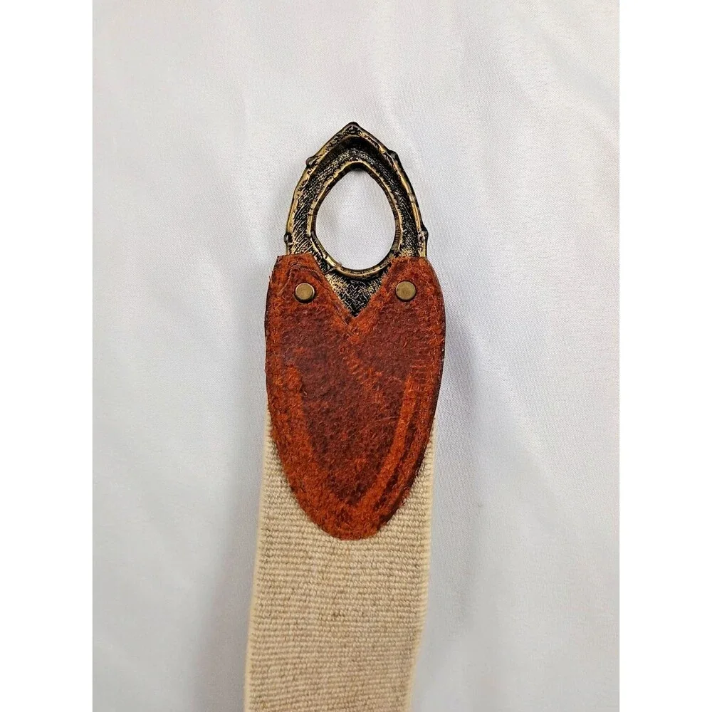Vtg 80s Omega Day-Lor USA Brass Arrowhead Stretch Belt Leather Cinch M L Boho